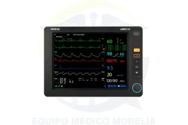 Monitor de Signos Vitales Mindray uMEC10 | Pantalla TFT 10.4” | 7 Ondas | ECG 3/5 Deriv + SpO2 + NIBP + RESP + Temp | Arritmias, ST y QT/QTc | Memoria 1200 h | USB | Batería 4 h
