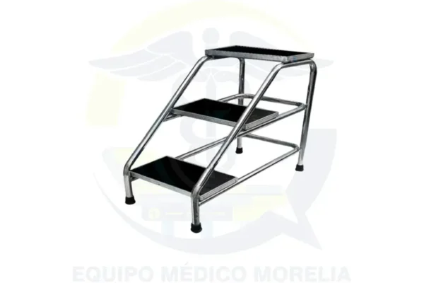 Escalerilla 3 Peldaños Cromada | Estructura Ultra Resistente | Plataforma de Lámina Grueso Calibre | Chasis de Acero Tubular | Perfil de Aluminio con Hule Antiderrapante