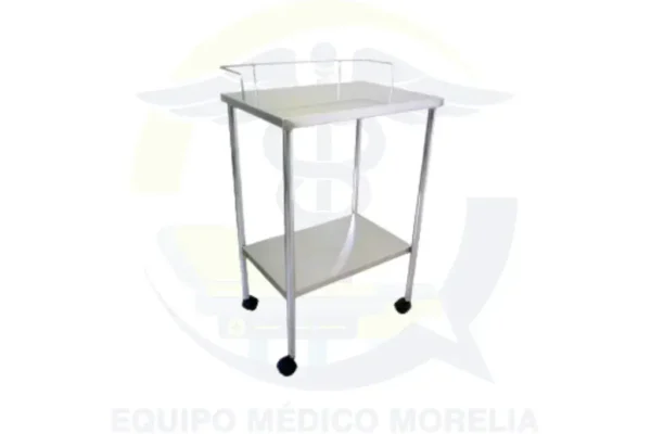 Mesa Pasteur auxiliar para almacenamiento y traslado de instrumental médico, ideal para que el médico tenga a su alcance insumos e instrumentos durante procedimientos y curaciones.